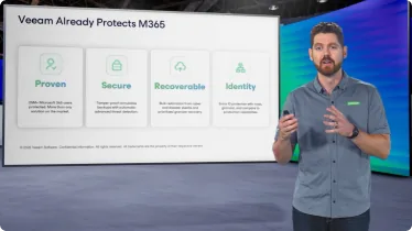 Veeam presenter introducing Intelligent ResOps for Microsoft 365